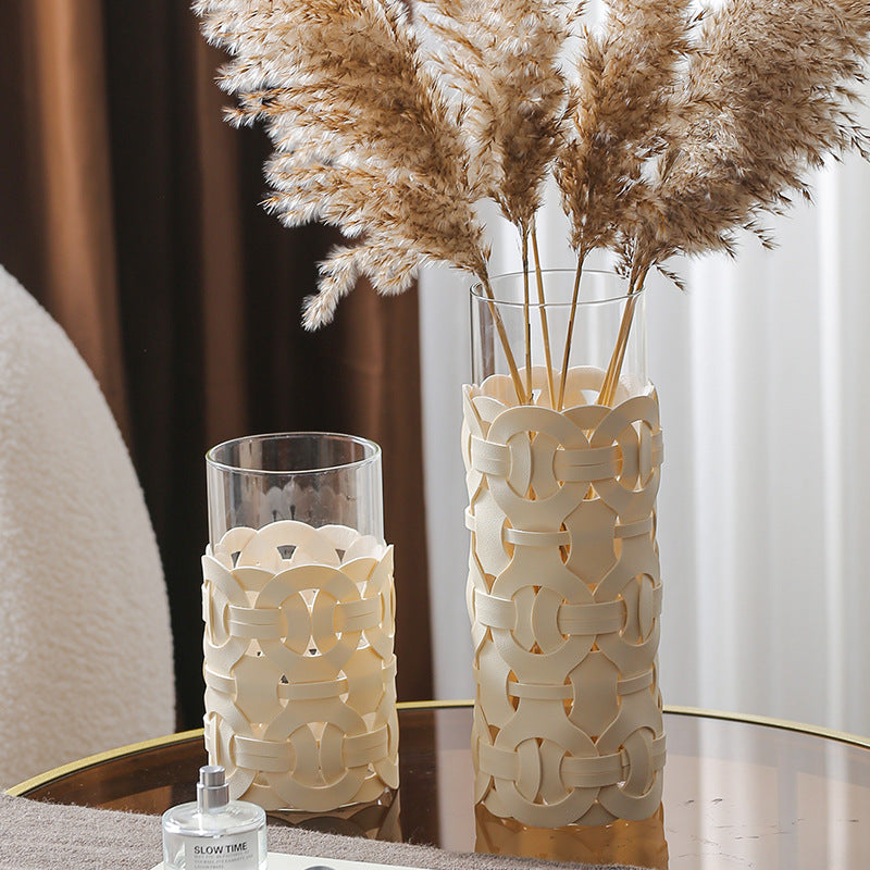 Woven Leather Glass Vase