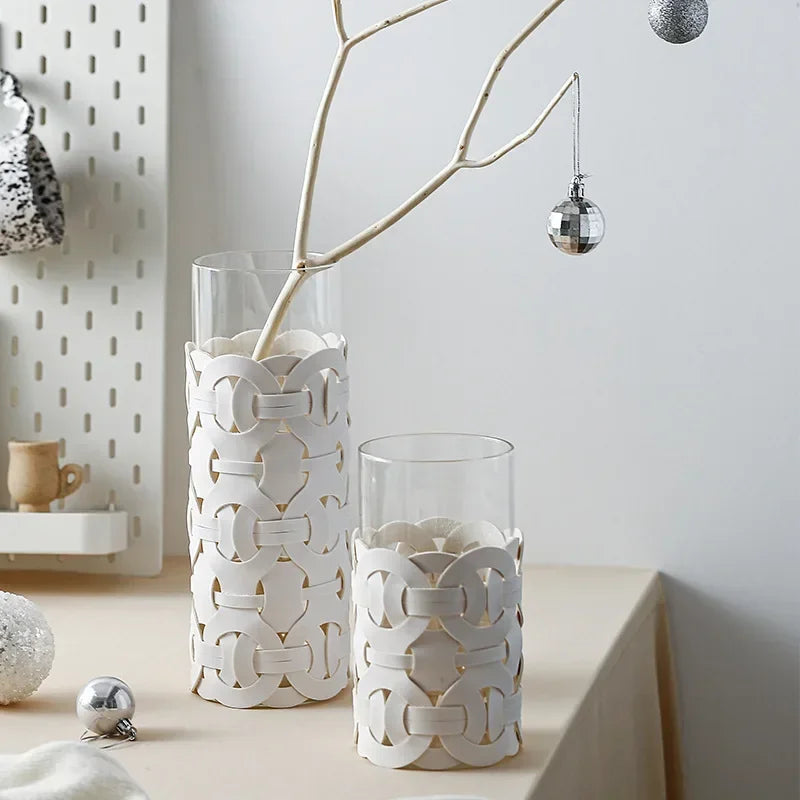 Woven Leather Glass Vase