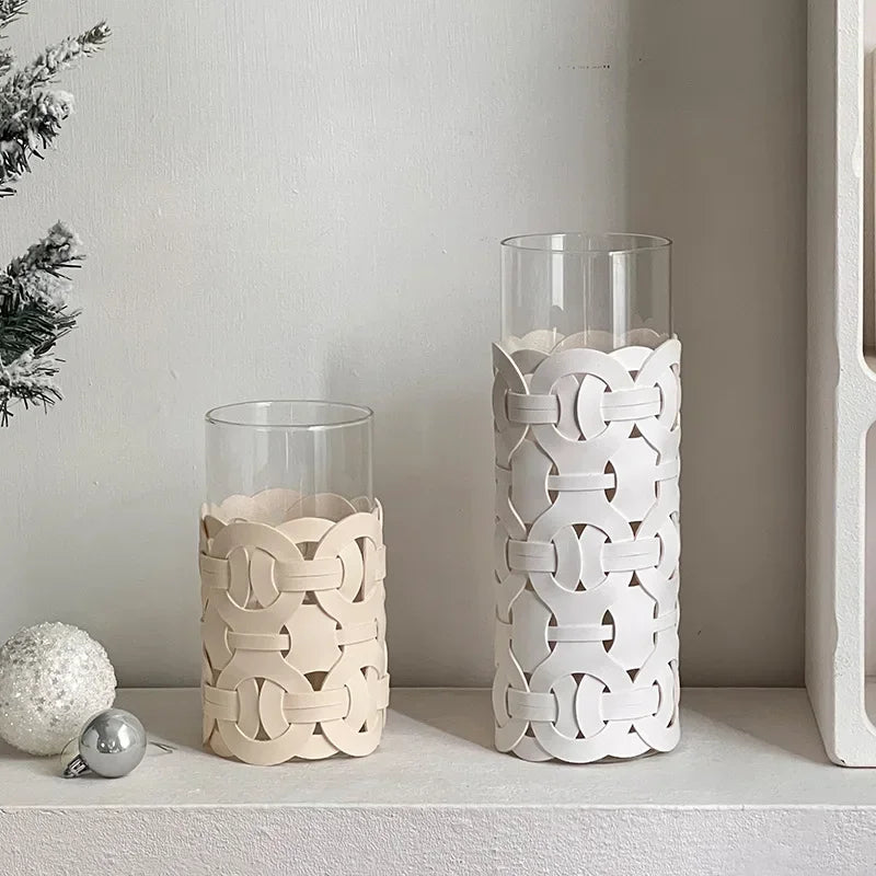 Woven Leather Glass Vase