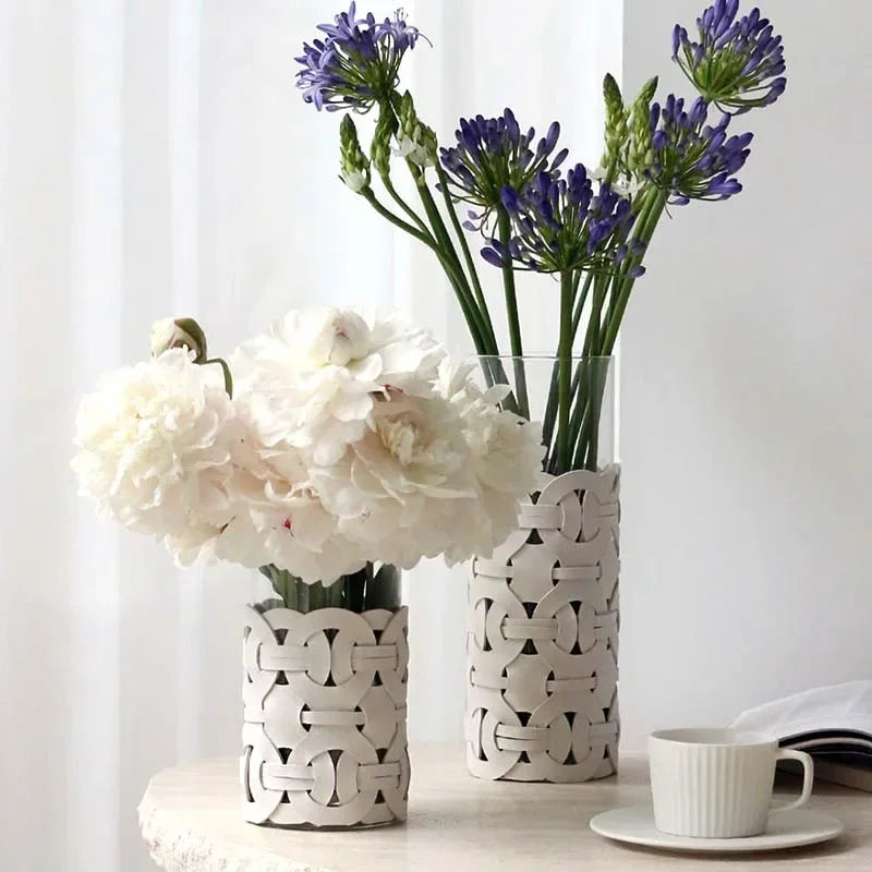 Woven Leather Glass Vase